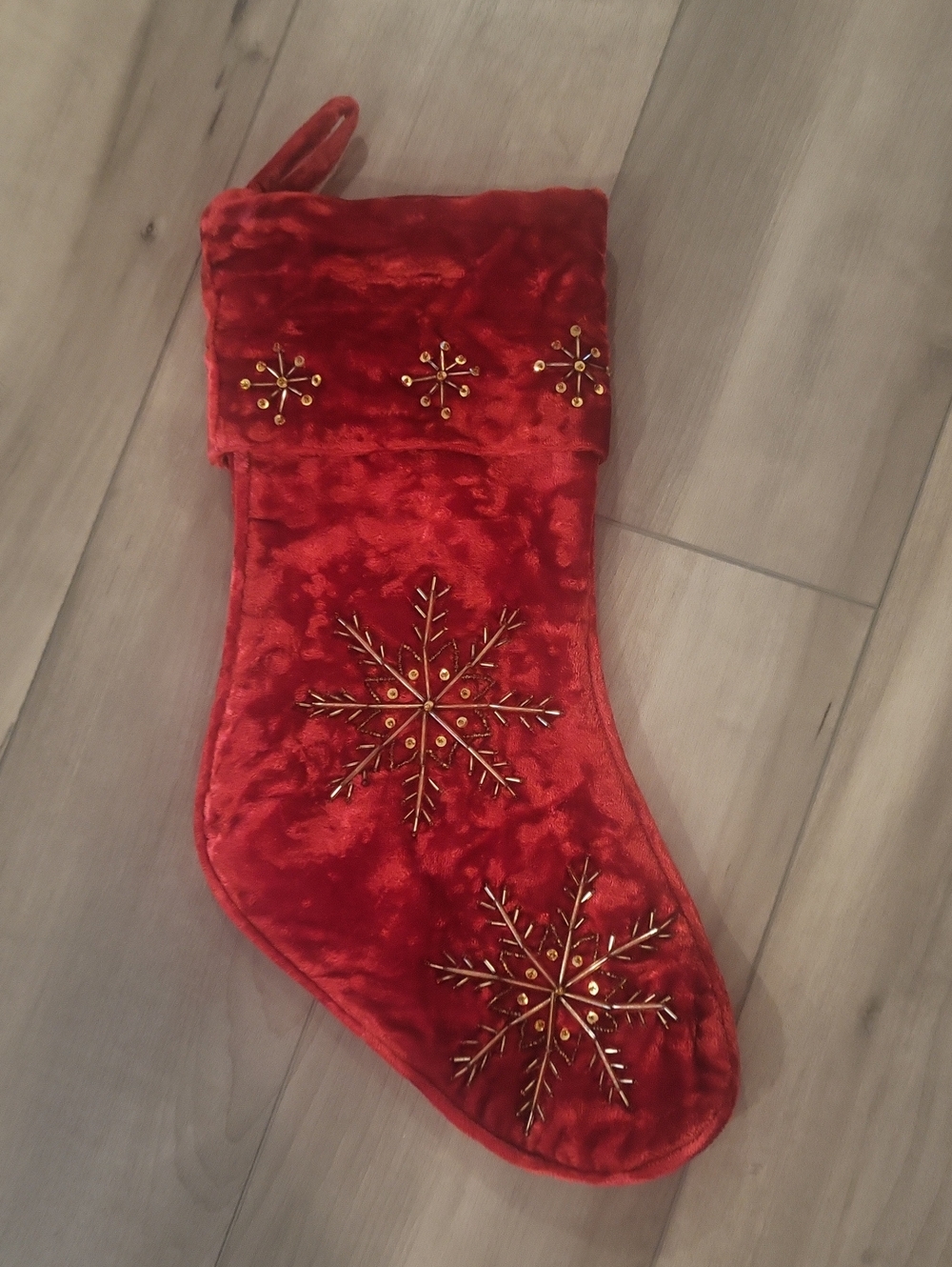 Red velour Christmas stocking